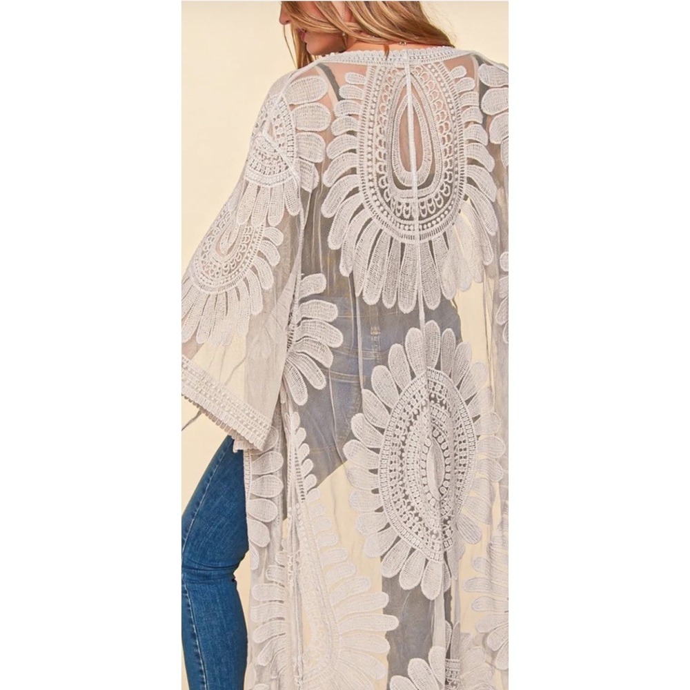Kimono Women's Small Sheer Lace  Duster‎ Boho Festival Aztec Cover-Up/lingerie - Picture 3 of 7